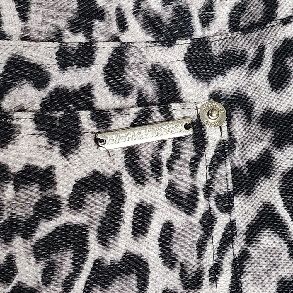Michael Kors Jegging Legging Pants Large Leopard Print Gray Black Skinny Pull On